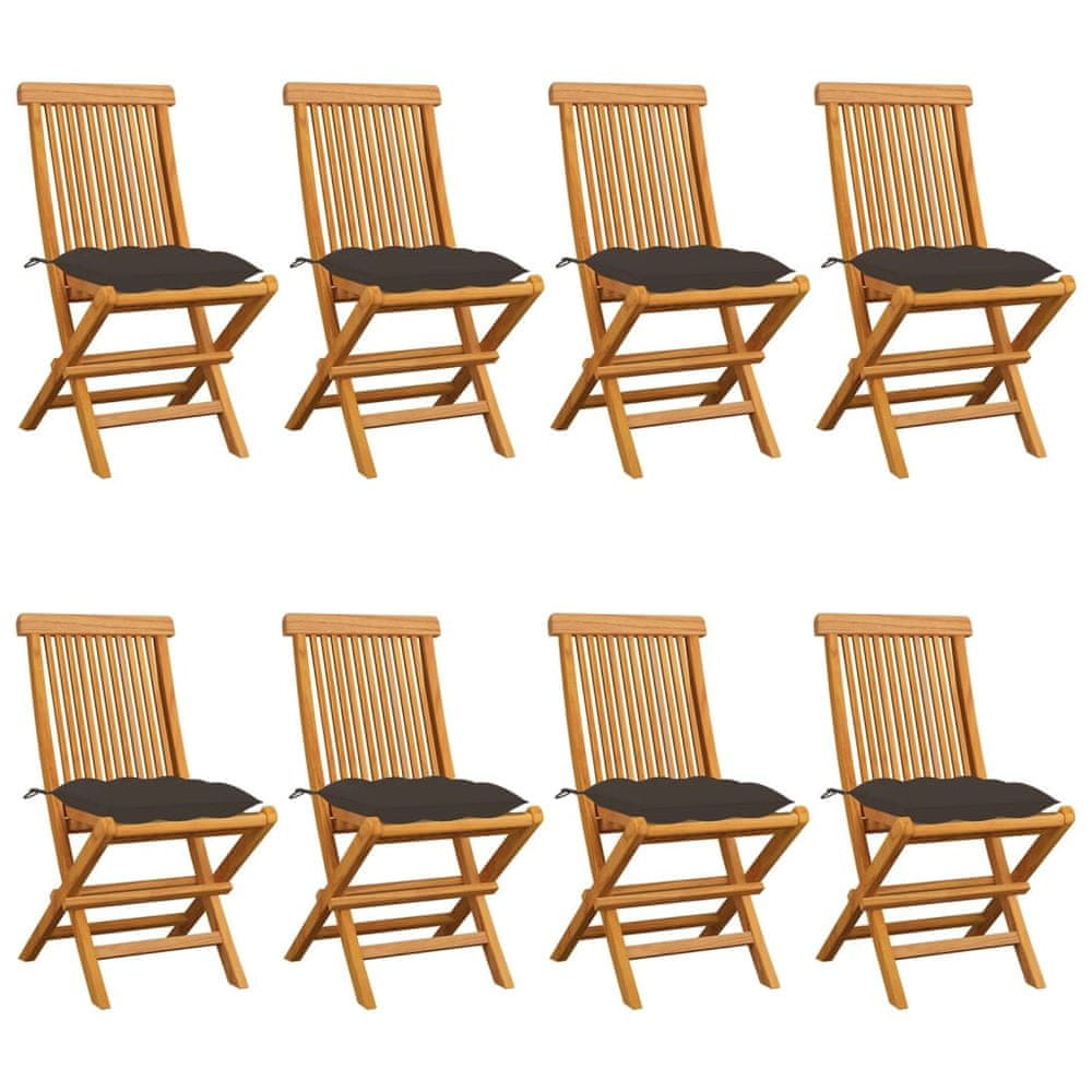 Vidaxl Záhradné stoličky so sivohnedými podložkami 8 ks tíkový masív